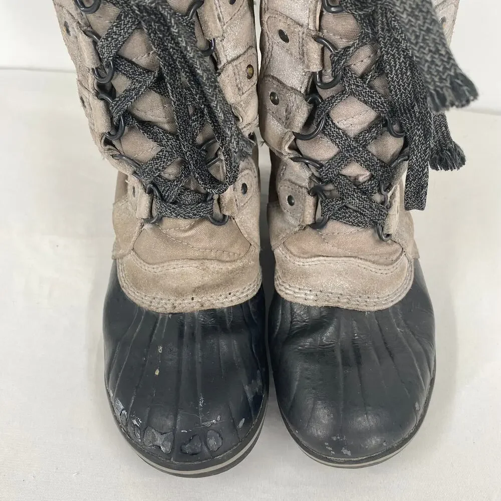 Sorel Youth Tofino II Quarry Silver Tall Lace Up Winter Boots Size 2